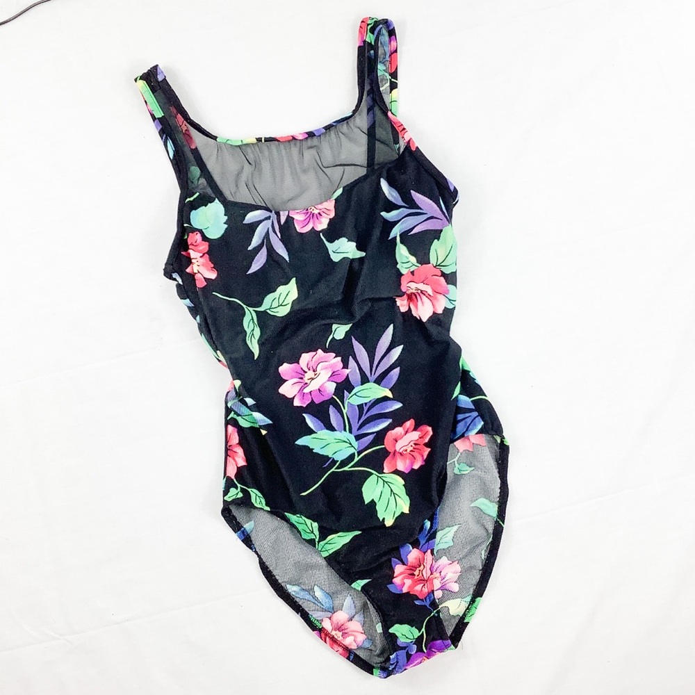 Vintage 80s high neck mesh one piece bathing suit
